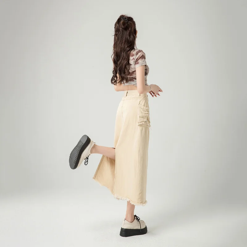 Retro American Design Sense High Waist Split Half Skirt For Women In Summer, Slim Fit, Versatile Drawstring Work Dress