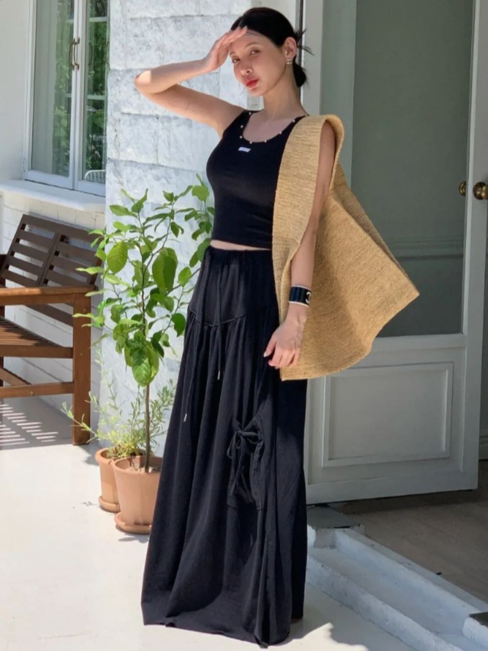 

Retro High Waist Belted Long Skirt Women's Autumn New Sle ket Pleated Dr Design Sensation Faionable