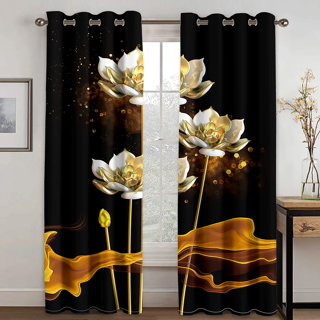 

Cheap Black Wedding Couple Gold Red Rose Modern 2 Panels Thin Curtains for Living Room Bedroom Window Decor