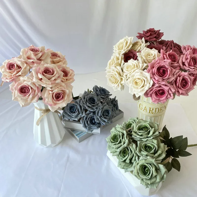 41CM 7 Forks Silk Screen Diamond Rose Artificial Flower Wedding  Living Room Decoration Road Guide Bouquet, Artificial Flower