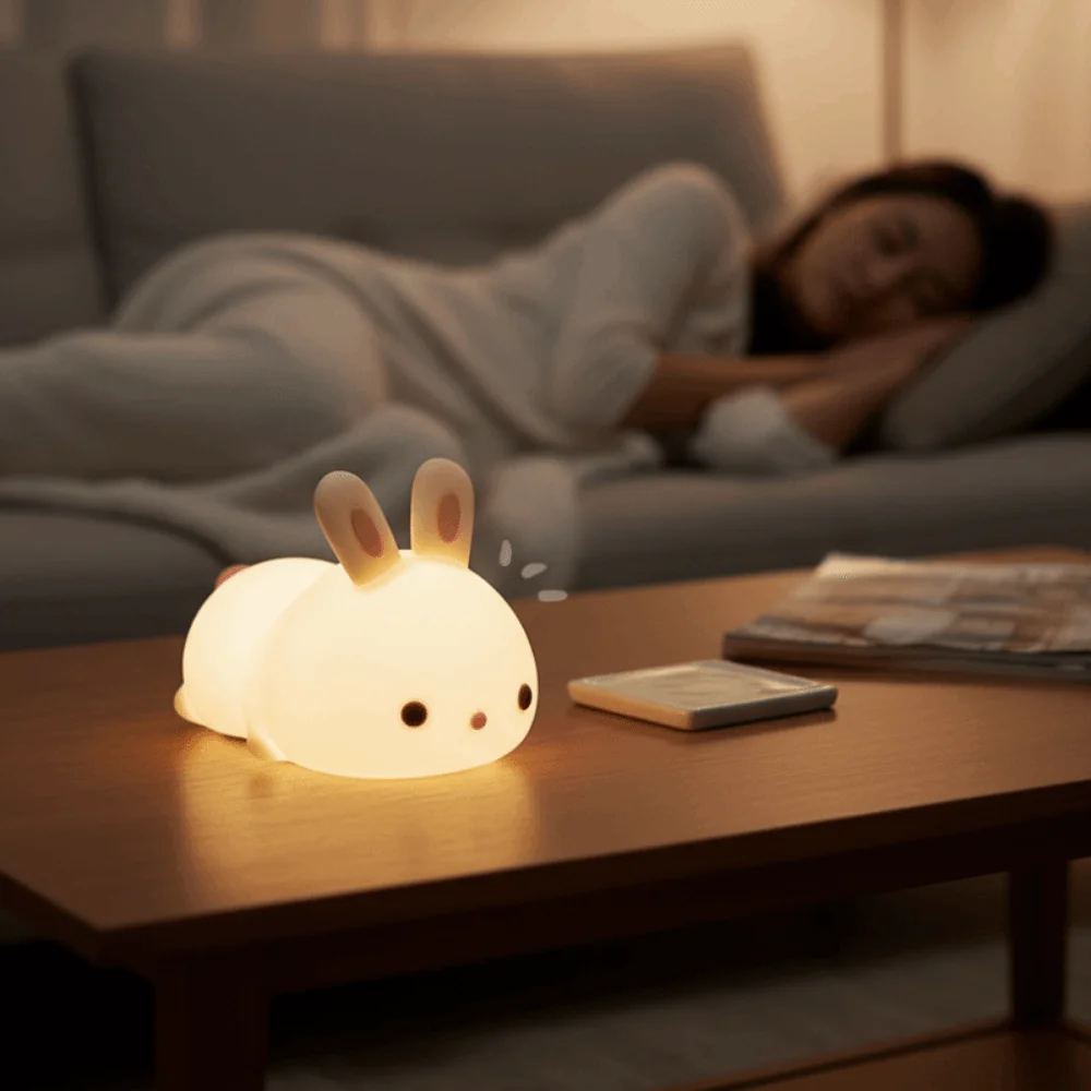 Cartoon Touch Sensor Rabbit Night Light Silicone 16 Colors LED Night Lights Dimmable Colorful Bunny Lamp Gift