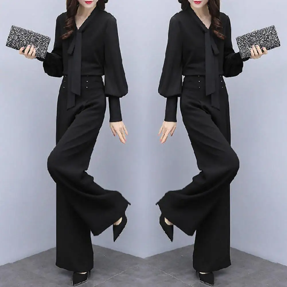 Wide Leg Trousers Set Elegant Office Attire Set V Neck Blouse Wide Leg Trousers for Women Professional Business for Ladies