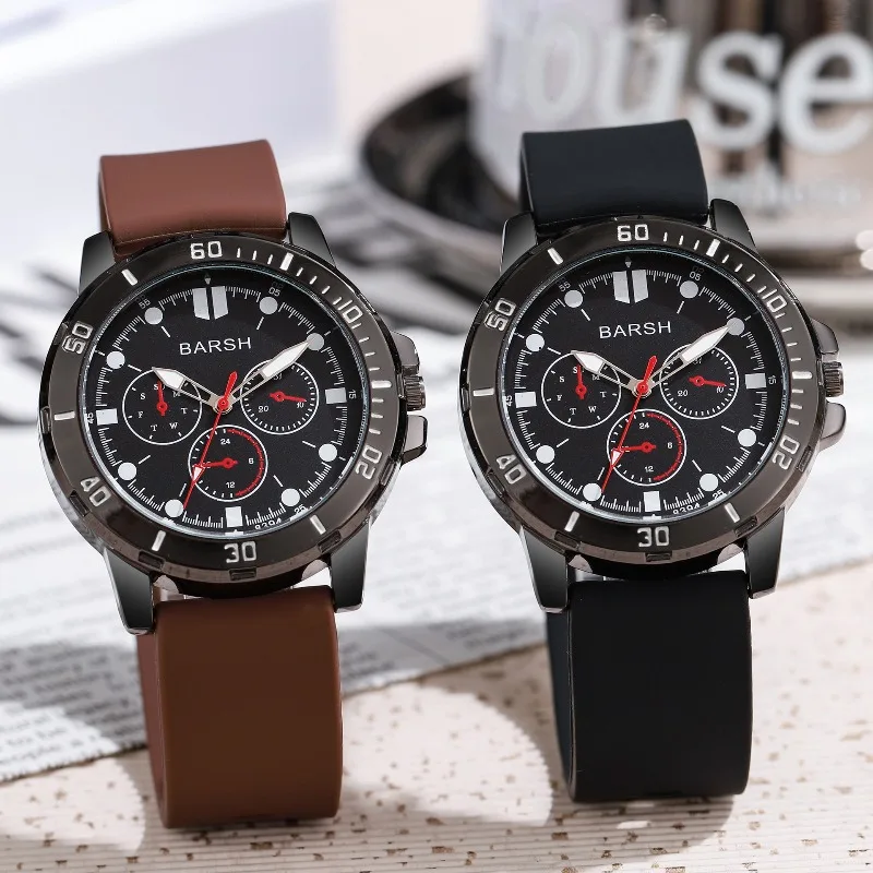 Casual Silicone Band Men Sports Watch Decorative Three-eyes Dial Quartz Wristwatches for Male Gifts Logio Masculino Relogios