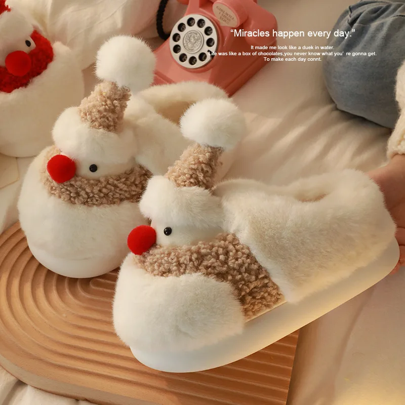 Christmas Snowman Cotton Home Shoes Slipper Women's Plush Cotton Slippers Winter Plush Slippers Thickened Home Thermal Slippers