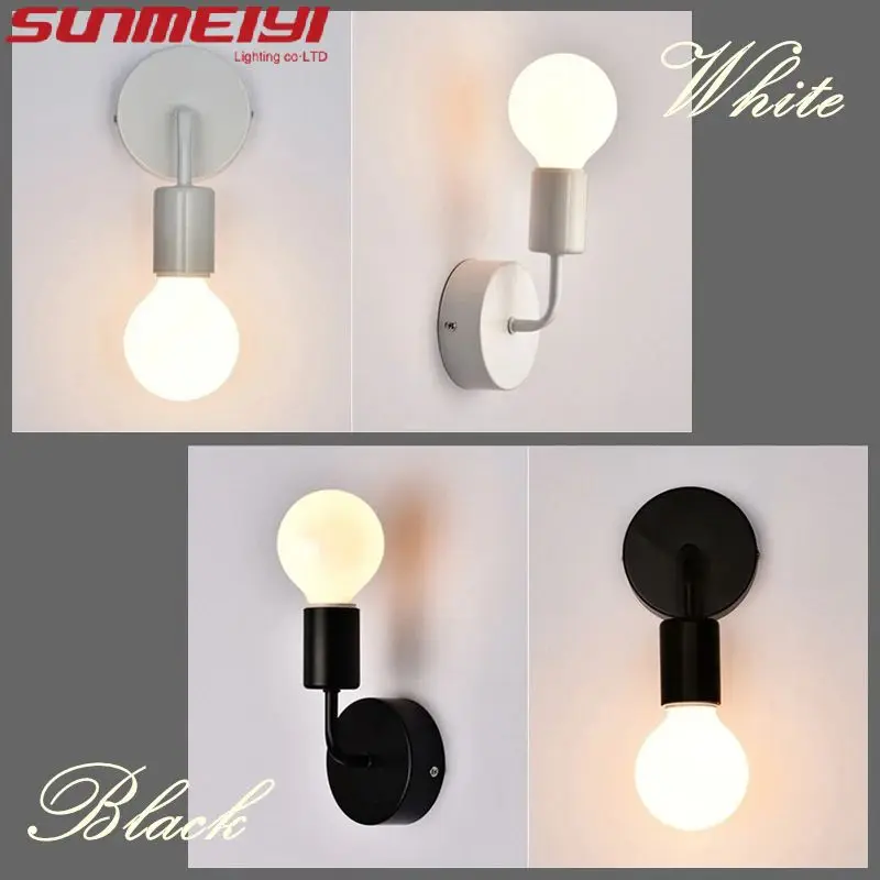 

Modern Minimalist Black and White Iron LED Wall Lamp Nordic e27 Bedroom Bedside Wall Lamp Creative Living Room Lighting Corridor