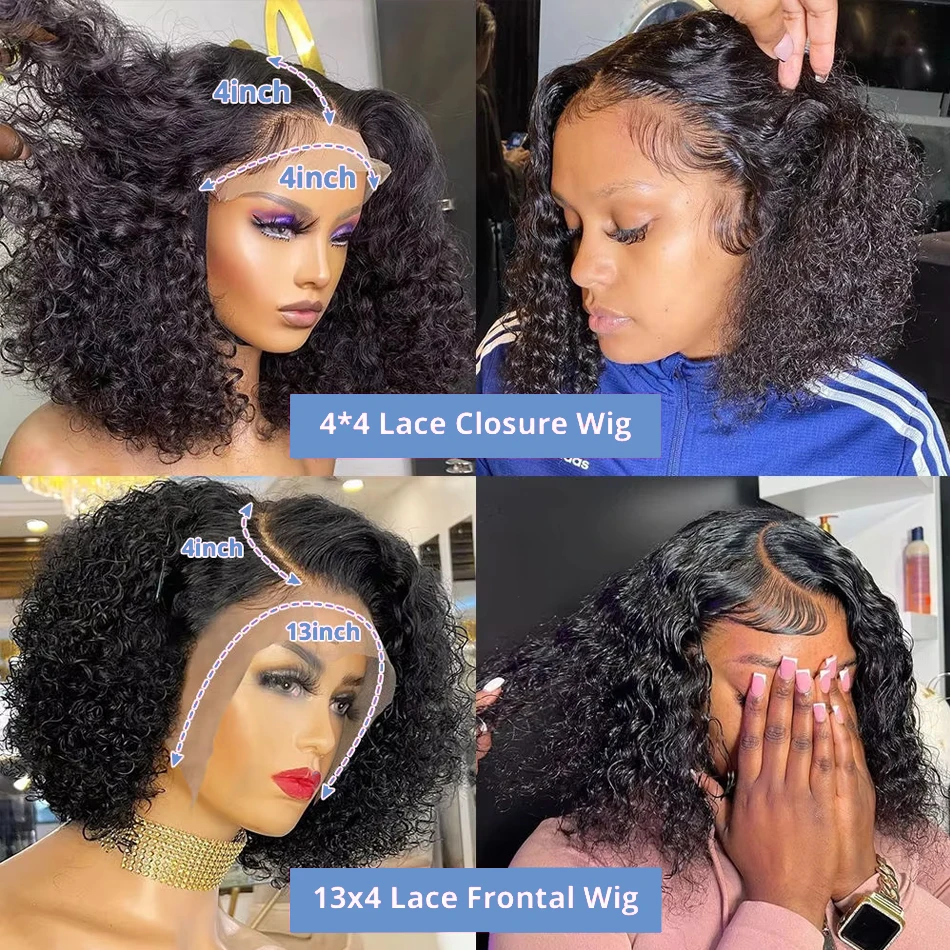 Deep Wave Bob Wig Remy Human Hair Short Bob 13x4 Transparent Lace Front Wig Loose Curly Lace Frontal Wig Brazilian 200% Density