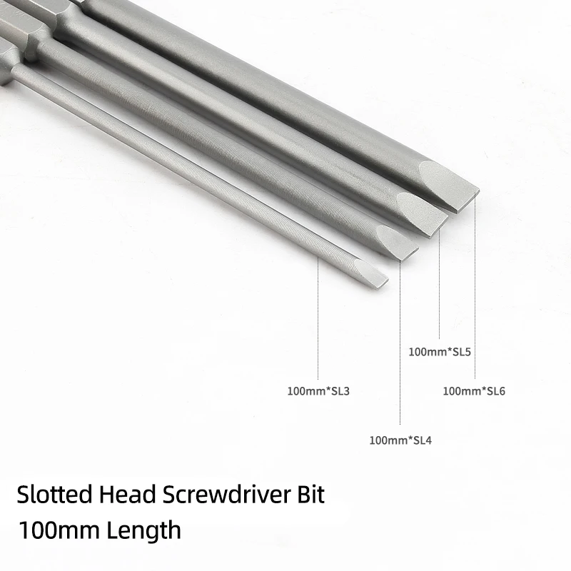 Flat Head Slotted Screwdriver Bits 50/100mm 2.0-6.0mm Magnetic Tip Screw Driver Drill Bit 1/4\