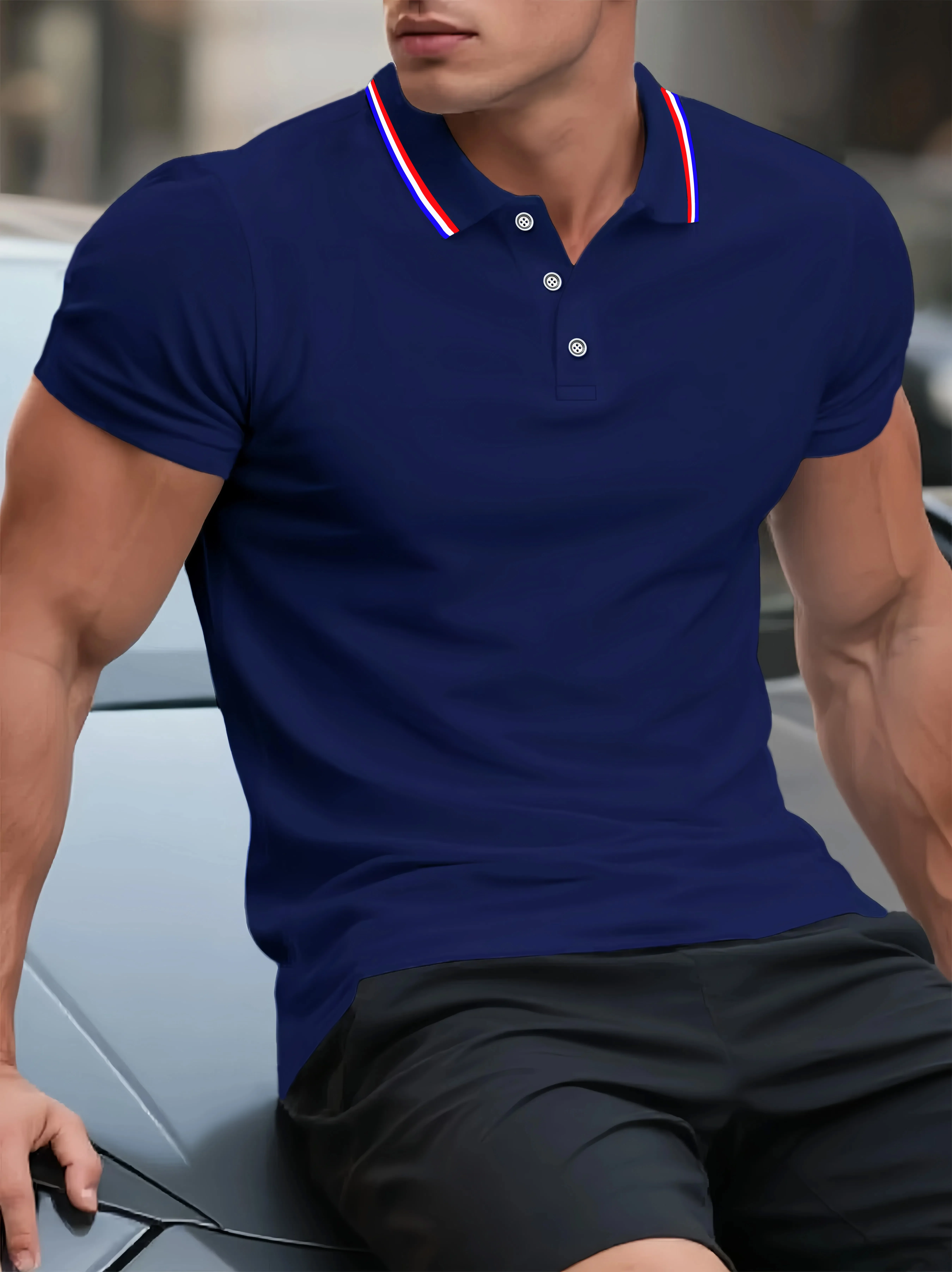 1pc Men's Summer Comfortable Casual Top, Fashionable Classic Simple Business Casual Button Polo Shirt T Shirt for Men