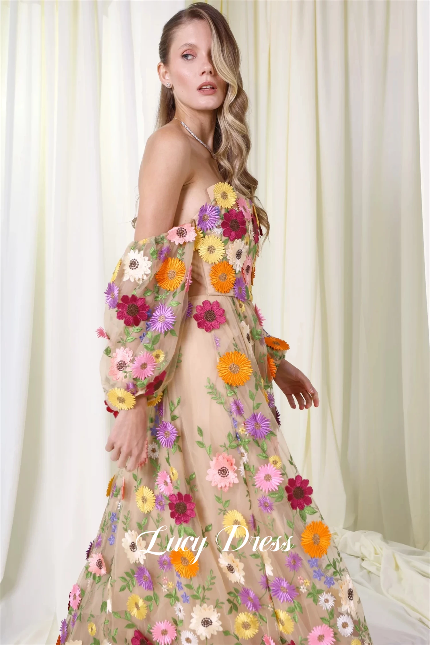 

Lucy Customized Graduation Gown Wedding Party 3D Flowers Ball Reception Dress Es Robe Soiree De Luxe Formal Occasion Dresses