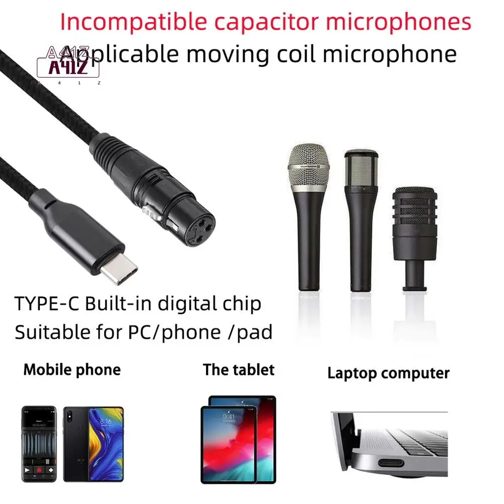 A41Z-USB Type C To XLR Adapter Type C Male To 3 Pin XLR Female Microphone Cable Connector Computer Audio Data Cable 3 Meters
