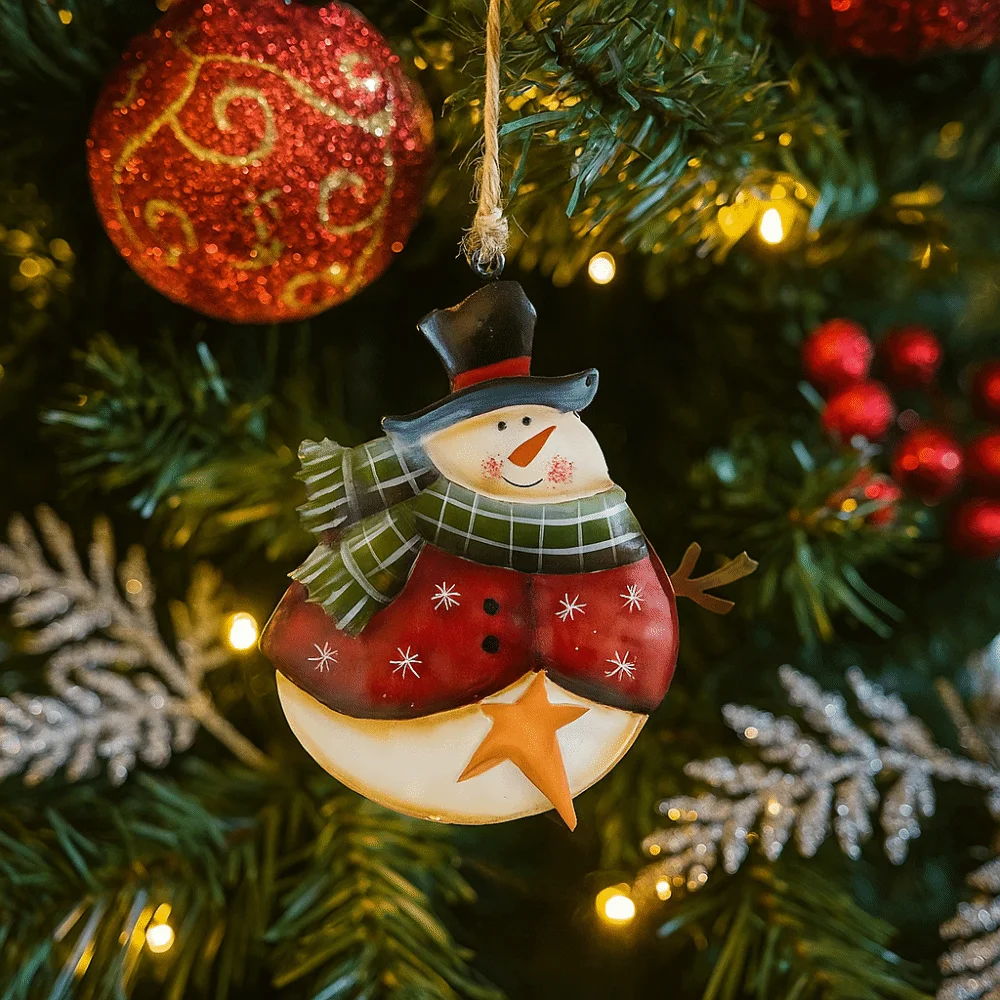 Niedliches handgefertigtes Schneemann-Hängemodell mit Umhängeband, Cartoon-Weihnachtsornament, hängender Weihnachtsbaumdekoration aus Eisen, Weihnachtsdekoration