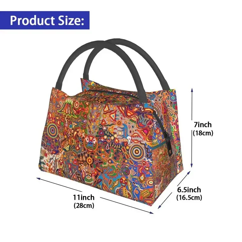 Mexico Art Huichol Insulated Lunch Bag for Camping Travel Waterproof Thermal Cooler Bento Box Women lunchbag