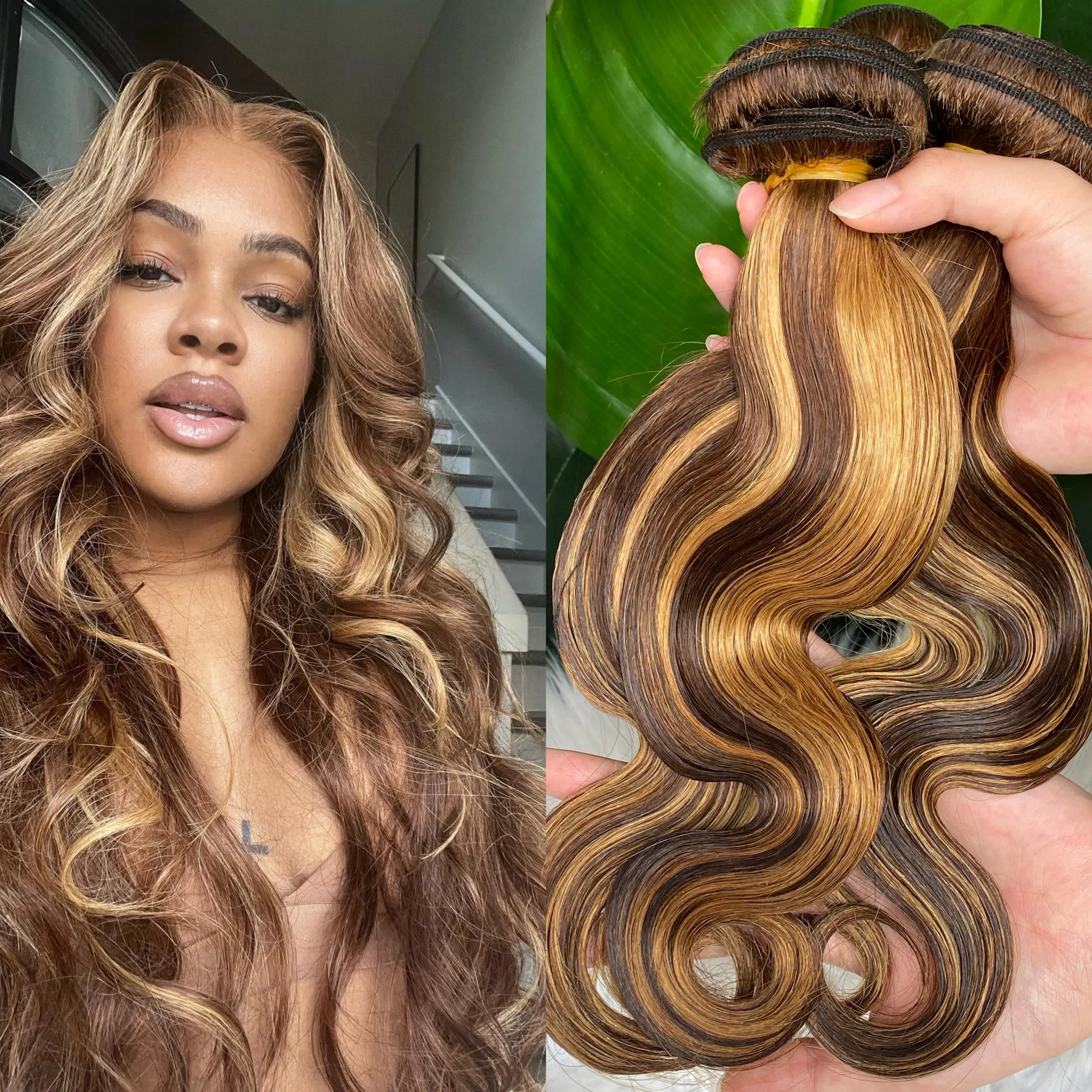 

Наращивание волос Body Wave с ярким оттенком P4/27, естественно выглядящие пряди для женщин, система замещения волос