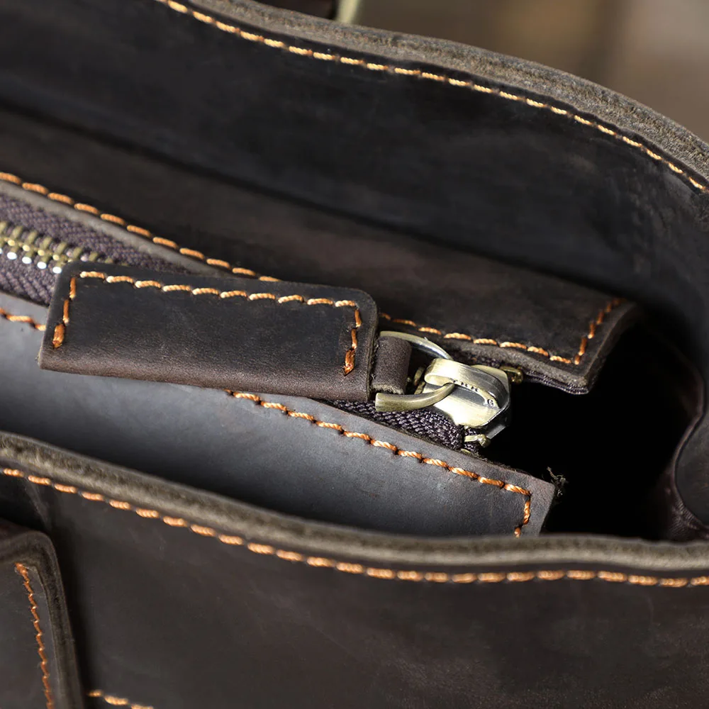S.WORKER Vintage Echtleder Herren-Tragetaschen Aktentaschen Laptoptaschen Crazy Horse Leder Schulterhandtasche Italienisches Rindsleder – Detail 8