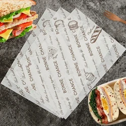 100 PCS Oil Resistant Printing Wax Paper Disposable Sandwich Paper Food Packaging Paper Baking Pad Meal Tray Pad Paper