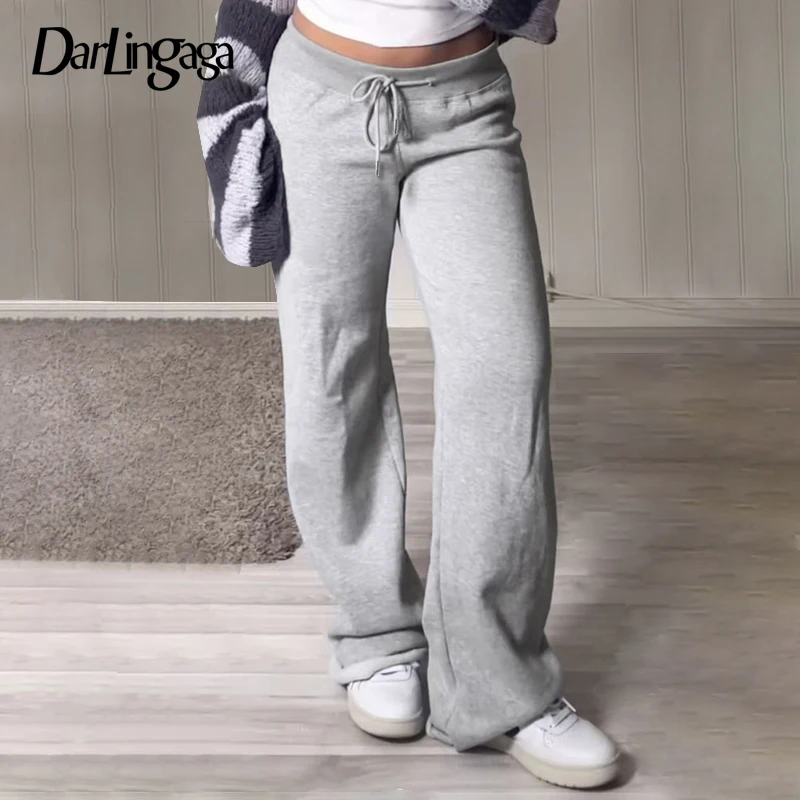 Darlingaga Casual Solid Basic Knitted Women Pants Sweatpants Straight Leg Streetwear Autumn Winter Full Length Trousers Bottoms