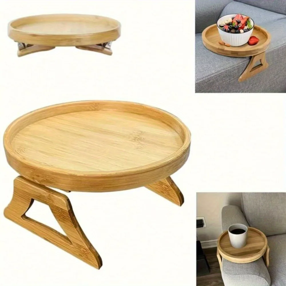 Classic Style Foldable Wooden Sofa Arm Tray - Hook-On Sofa Arm Table for Drinks, Phones, Breakfast, Made from Natural Wood