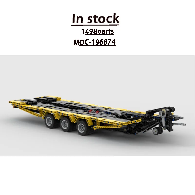 MOC-196874 New Three-Axle Lowboy Trailer Building Block Model, 1498 Parts, Boys' and Children's Birthday Christmas Toy Gift