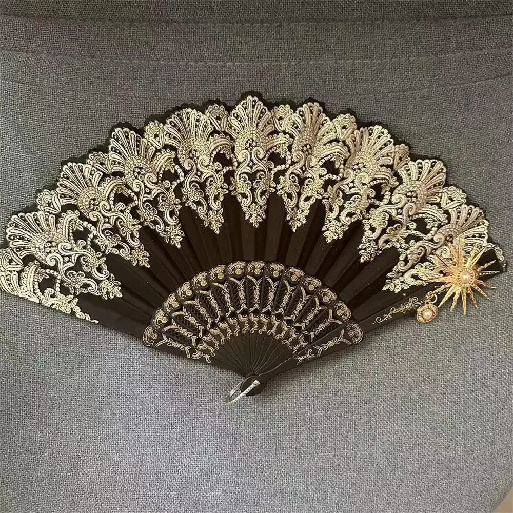 Lolita Lace Folding Fan, Rose Hand Fan, Gorgeous Retro European Style, Dark Gothic, Court Dance, Gifts, Wedding Party Decoration