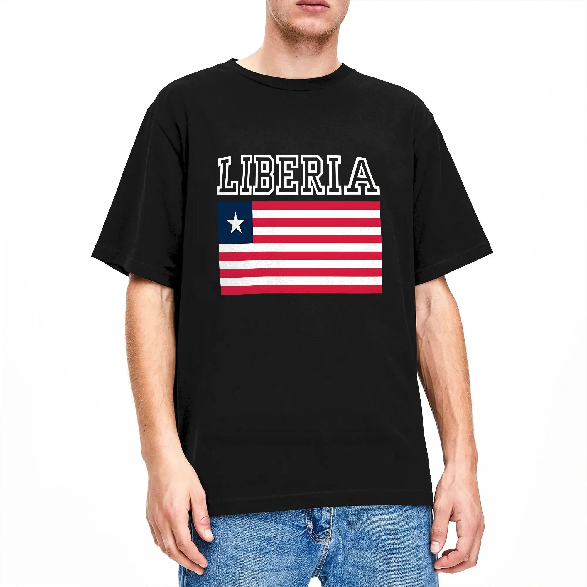 Liberia Country Flag 100 Cotton T-Shirt For Men Summer  Y2K Retro T Shirts O-Neck Trendy Cool Tee Shirt Oversized Wholesale Tops