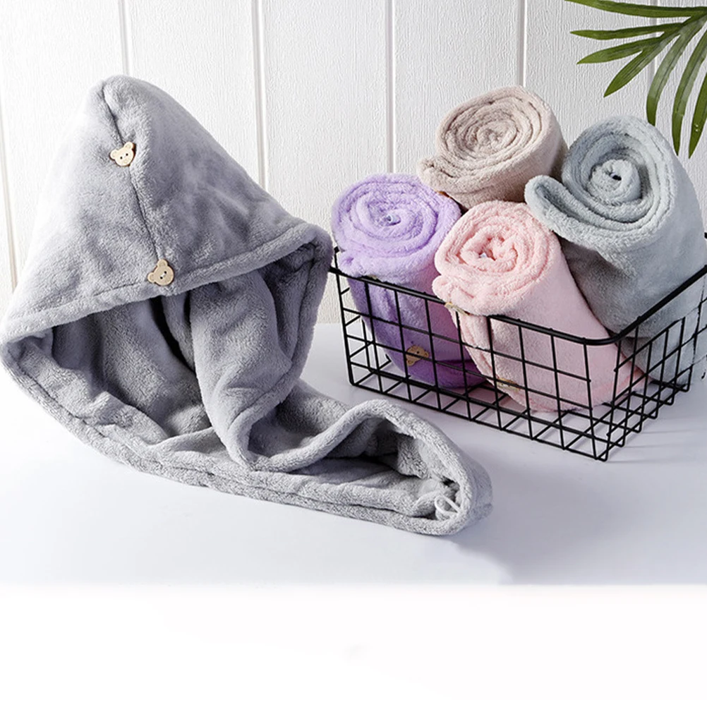 2 قطعة التفاف الشعر العملي زر تصميم منشفة التجفيف السريع للشعر الرطب المرجان الصوف غطاء الاستحمام رئيس التفاف منشفة