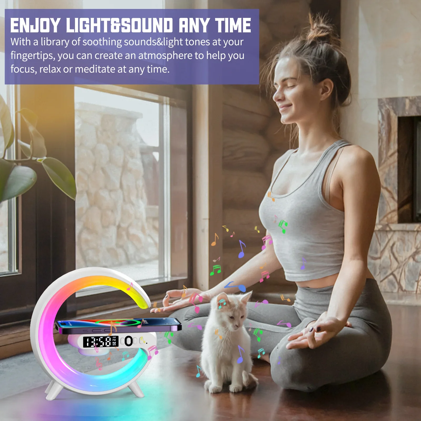 Mini RGB Atmosphere Light caricabatterie Wireless Stand FM TF altoparlante Bluetooth per iPhone Xiaomi Samsung stazione di ricarica rapida regalo