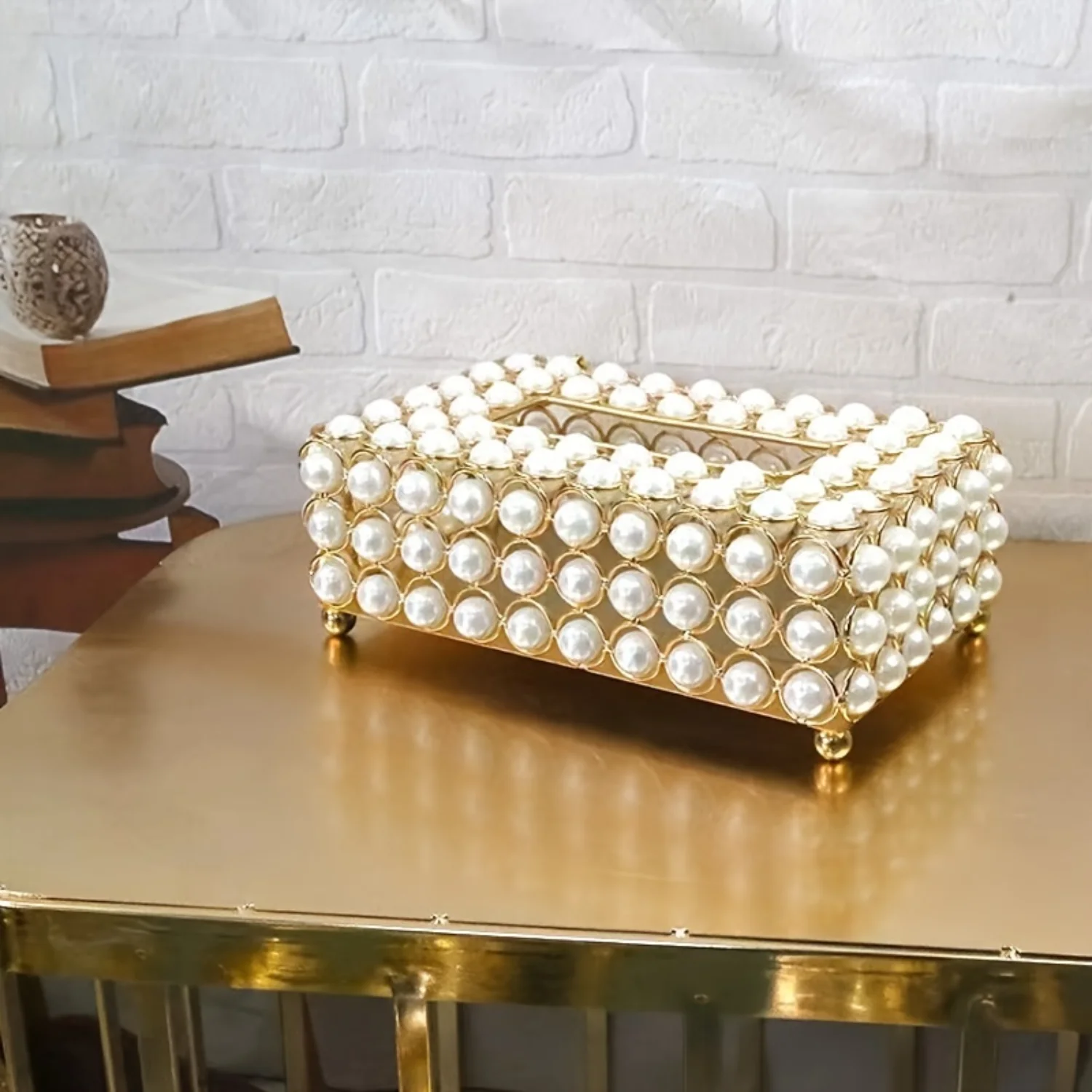 Handwoven Golden Pearl Tissue Box for Everyday Use in Bedroom, Living Room & Car - Decorative Christmas Gadget