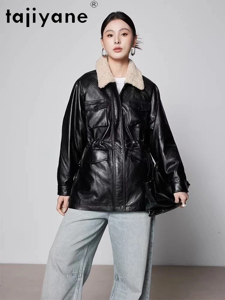 TAJIYANE Real Sheepskin Goose Down Coats Wool Collar Puffer Jackets Genuine Leather Jacket for Woman 2025 Women Clothes дубленка