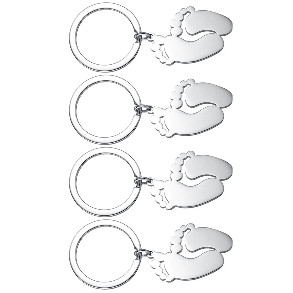 

4 Pcs Baby Footprint Keychain Stainless Steel Silver Meaningful Gifts Children Birthday Party Souvenirs Bag Pendant Unique Key