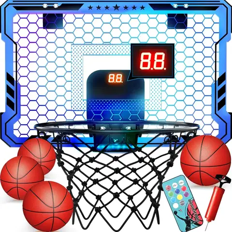Upgraded Wall‑Mounted Mini Basketball Hoop with 3 Game Modes Auto Scoring Digital Scoreboard, 60° Swing Dunk Design Remote Control Basketball Shooting Toy, Indoor Sport Game Gift for Kids Adults, Birthday Halloween Christmas Thanksgiving Present