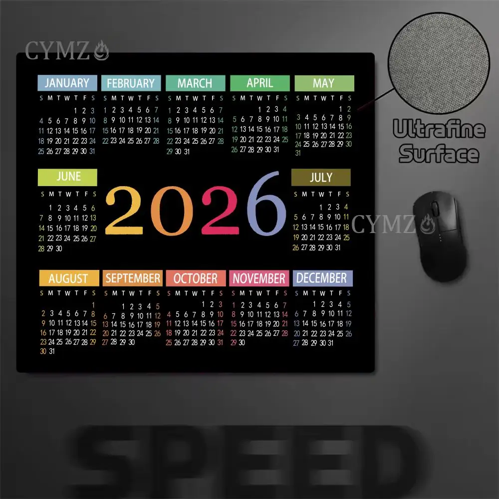2026 التقويم الأسود ماوس الوسادة مربع السنة الجديدة لوحة ماوس صغيرة المضادة للانزلاق المطاط الألعاب مكتب الكمبيوتر المحمول مكتب عمل حصيرة #4