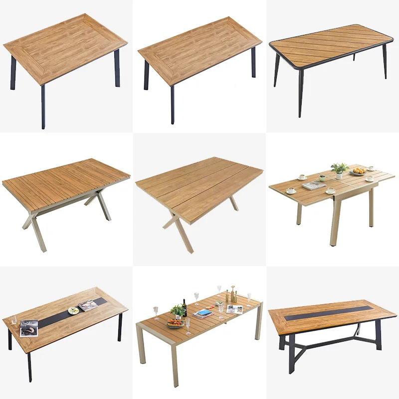 Outdoor Plastic Wood Patio Single Table Weatherproof Metal Frame Garden Furniture Round Square Rectangular Table