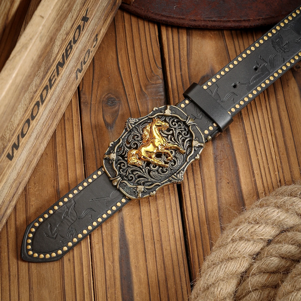 Ein Unisex-Gürtel im Western-Stil mit Vintage-Metallschnallen, strapazierfähigem PU-Leder und einem modernen Modeaccessoire für Cowboys. – Detail 6