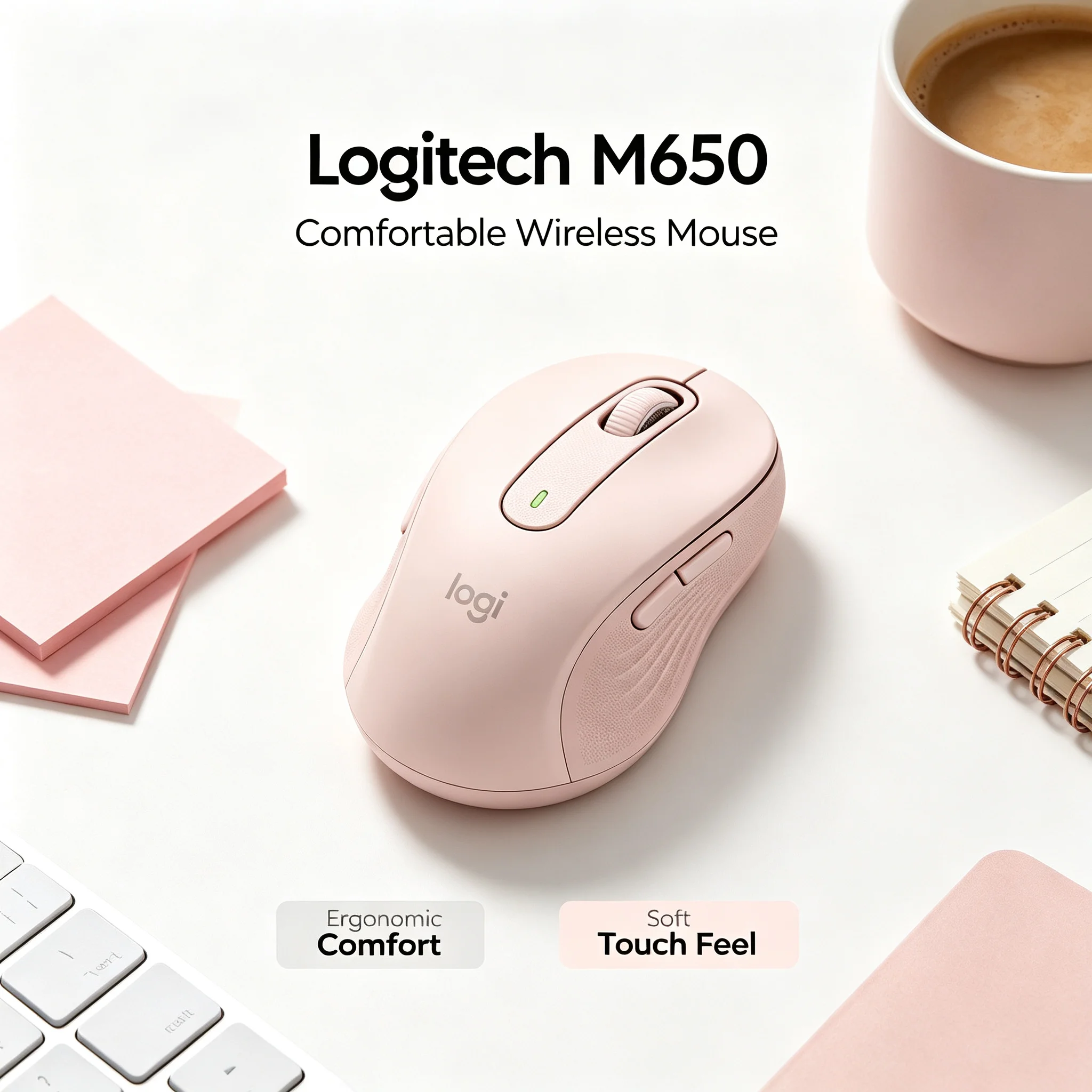 Logitech M650 Ergonomic Mouse Bluetooth Wireless Silent Clicks Comfort Grip For Home Work Laptop Desktop