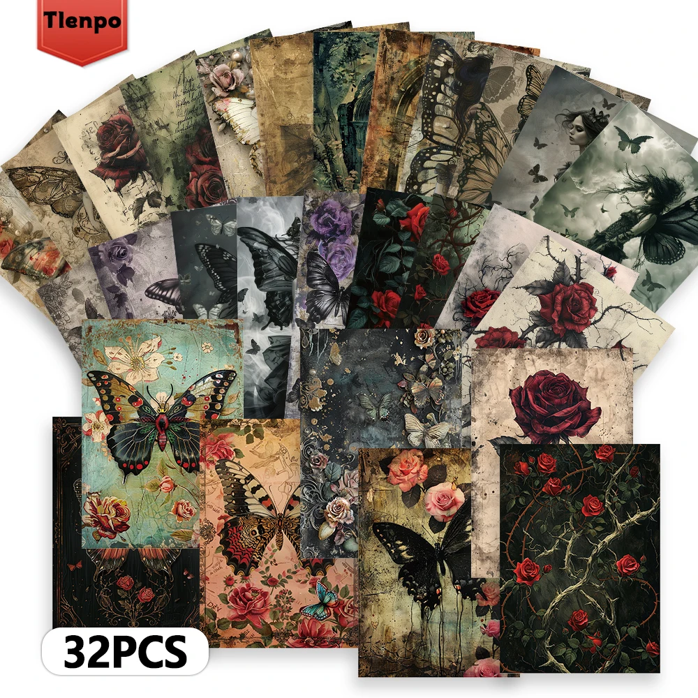 32-teiliges Gothic-Schmetterlings-Feen-Postkarten-Set, Weihnachtsgeschenk für Studenten, Schlafzimmer-Dekoration, Themen-Tagebuchkarten, dicker Karton,