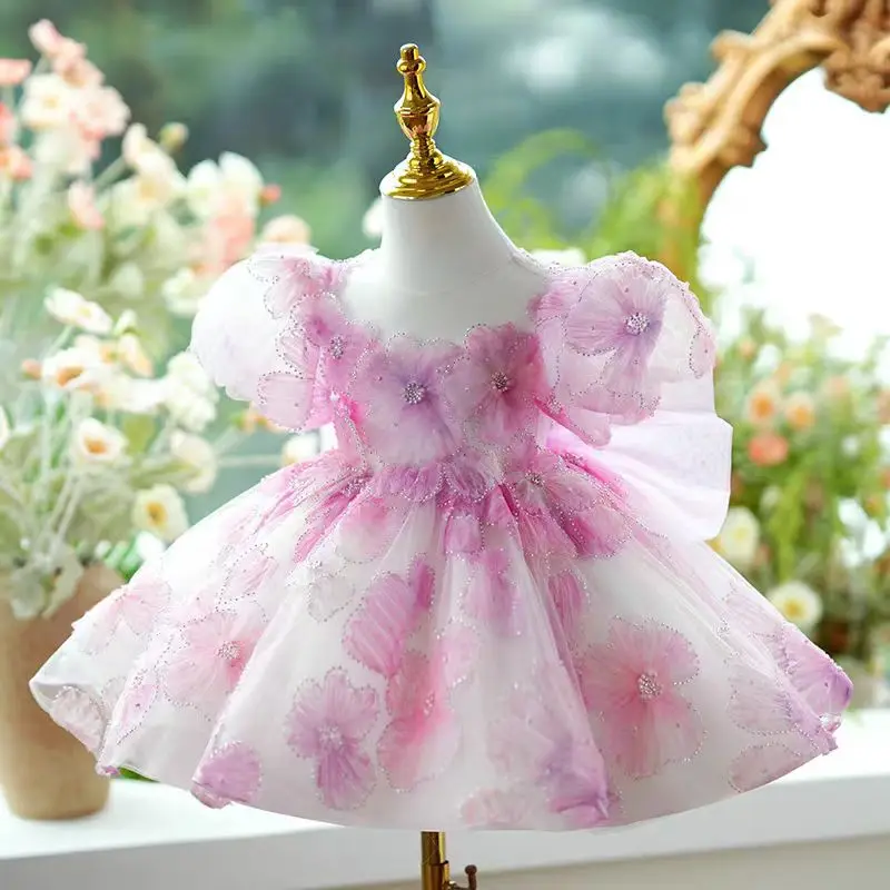 Dreamy Vow lindo vestido rosa para niña elegante con lazo para niños Primavera Verano vacaciones fiesta de cumpleaños vestido de baile corto J409