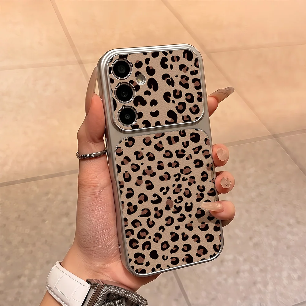 

Vintage Brown Leopard Print Large Window Phone Case for Samsung Galaxy S26 S25 S24 S23 Ultra S26 S25 Plus Cases scratch-proof
