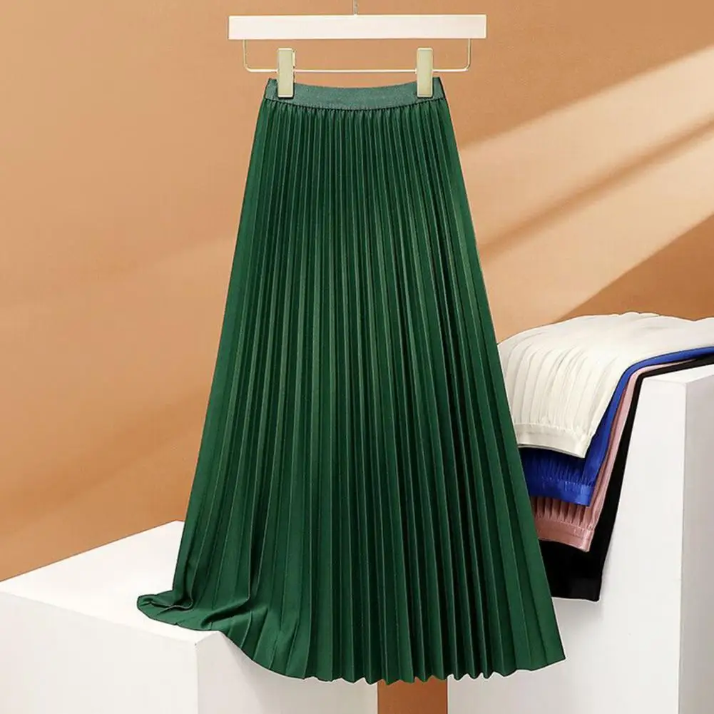 Breathable Maxi Skirt Elegant Women's High Waist Maxi Skirt in Solid Color Pleated A-line Design for Work Leisure Wear Versatile