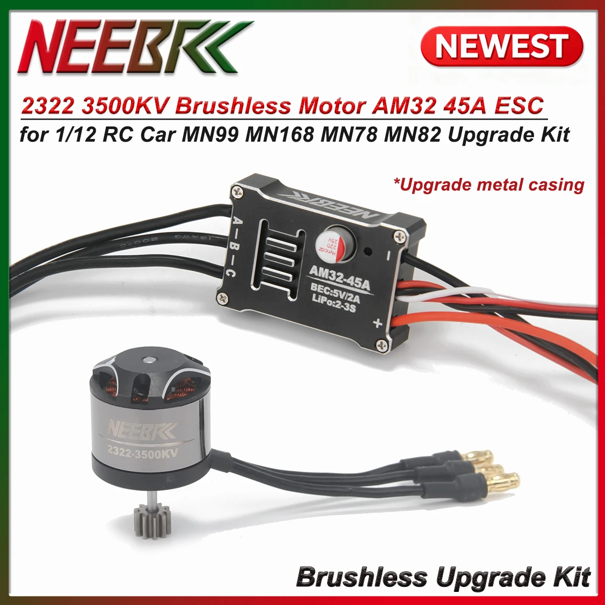 

Newest 2322 3500KV Brushless Motor AM32 45A ESC Metal Case SM3.0 Plug for 1/12 RC Car Crawler MN99 MN168 MN78 MN82 Upgrade Kit