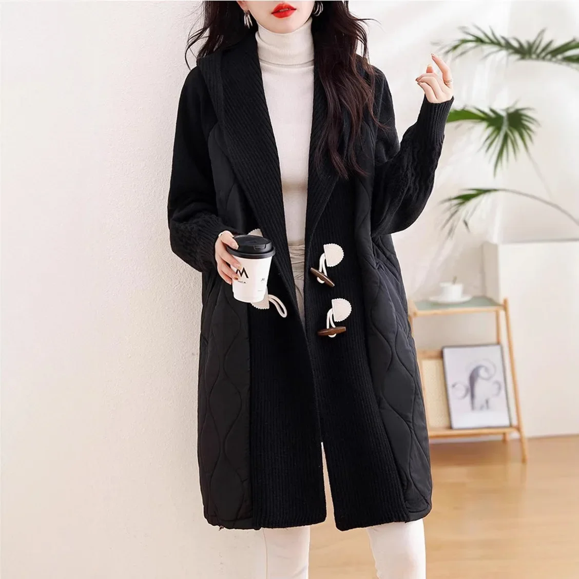 SuperAen Autumn and Winter New Women's Jacket Patchwork Hooded Knitting Long Cardigan European and American Loose Oversize Coats