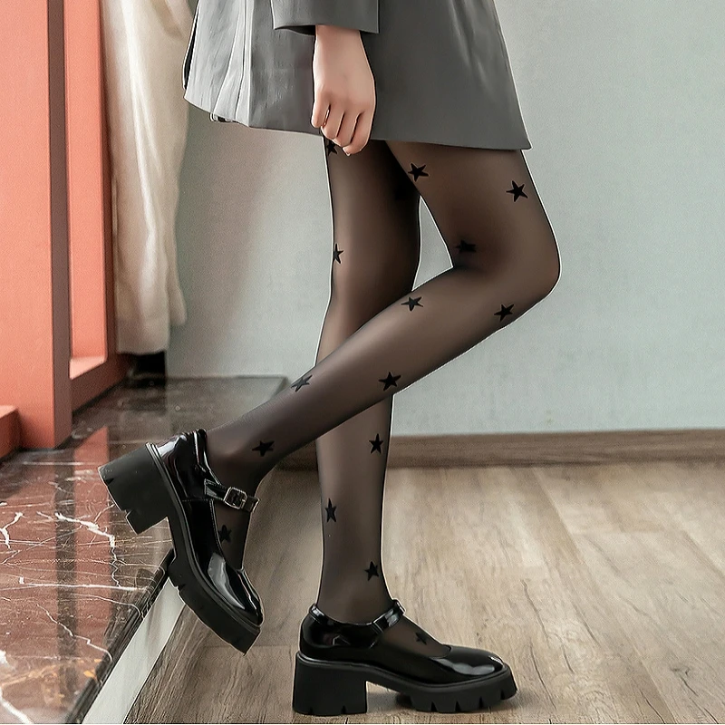 1Piece  Star Pattern  Jacquard Leggings Mature Women Pantyhose