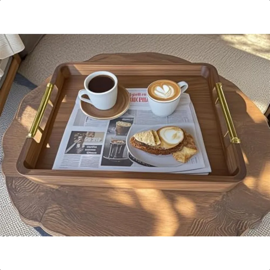 17x13 صينية تقديم خشب السنط مع مقابض معدنية صينية عثمانية مزخرفة لطاولة القهوة الإفطار في السرير شمعة عرض النمل