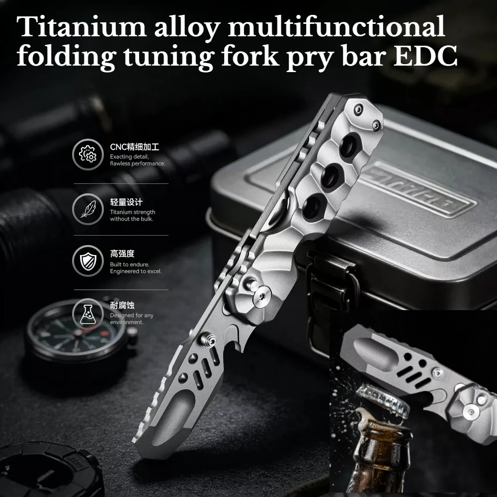 Outdoor Multifunctional Folding Titanium Alloy Tuning Fork Pry Bar EDC Portable Camping Hiking Emergency Survival Safety Tool