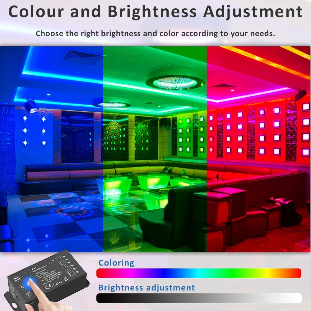 DC 12V 24V RGB LED Controller 3CH PWM Frequency Selectable 2.4G RF Wireless Remote Control for 5050 2835 COB RGB LED Strip Light