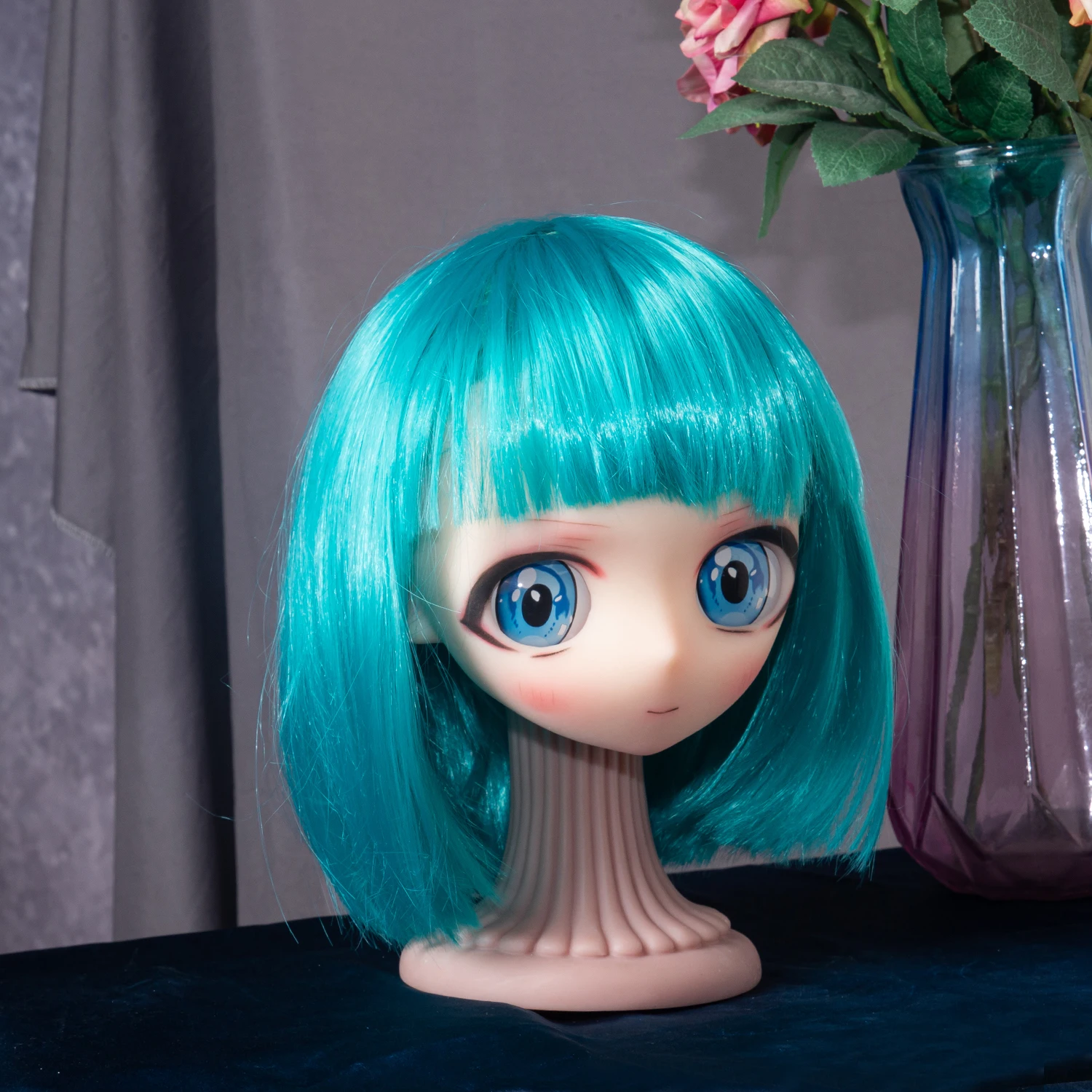 New doll head,navy blue hair,TPE material,soft texture,tabletop decoration,gift for friends,anime doll head model,male adult toy