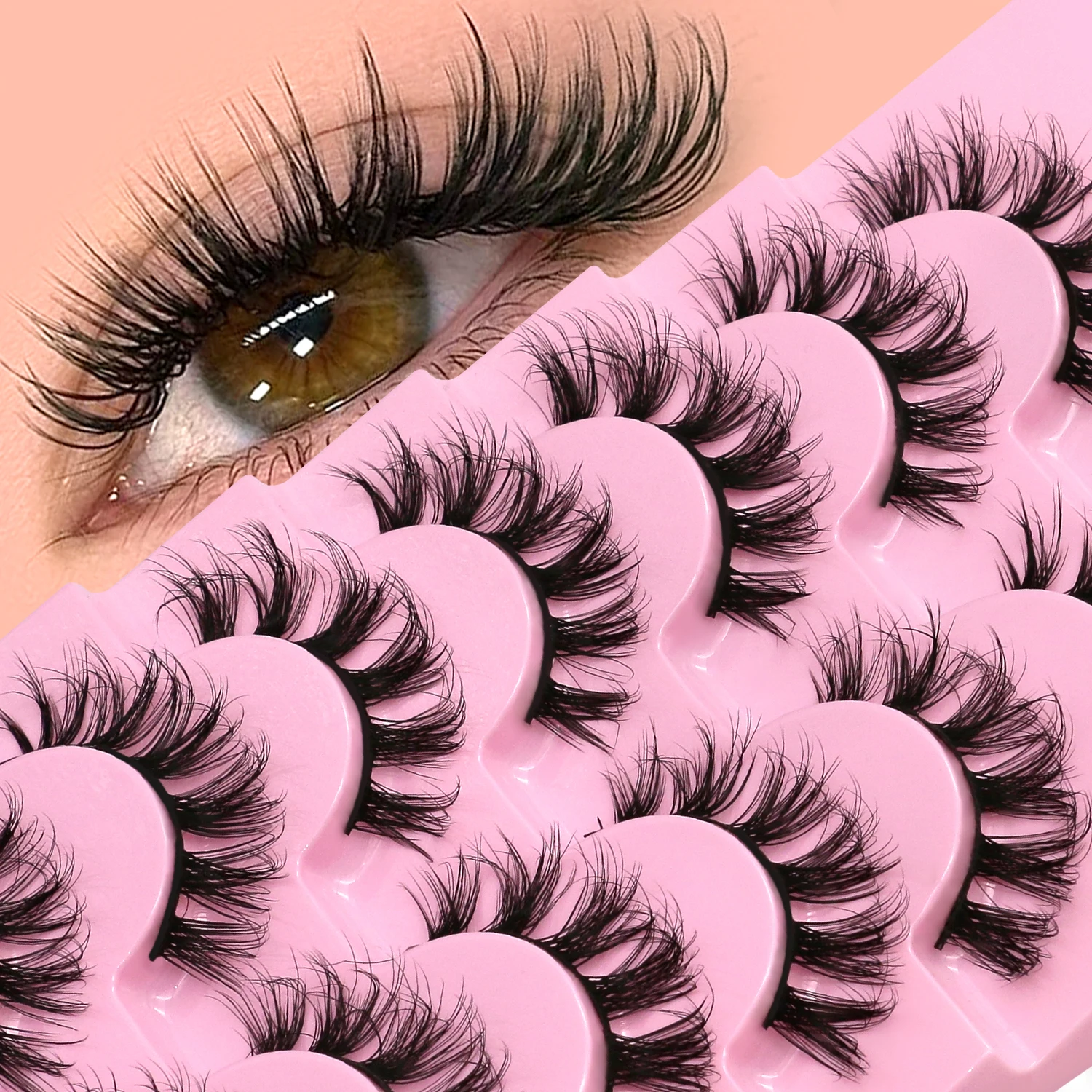 Veltrinay Falsche Wimpern, russische Wimpern, natürlicher Look, D-lockige gefälschte Wimpern, russischer Streifen, künstliche Nerz-Wimpern, Make-up