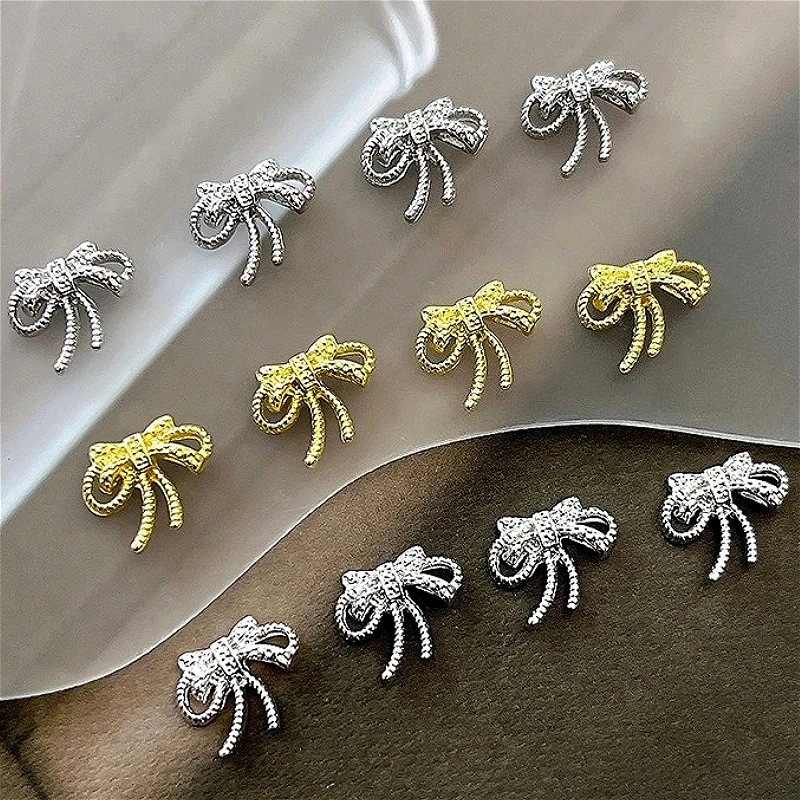 

Delicate Alloy Ribbon Rhinestones Gold Silver Noble Bowknot Cute Bow Tie Metal Nail Art Decorations Charms Manicure Accessories