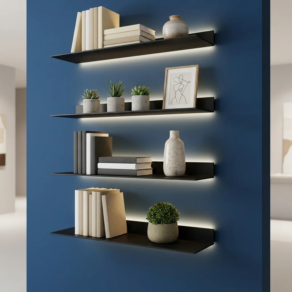 Aluminum Alloy Modern Minimalist Modular LED Floating Shelves-Weight-Bearing Home Storage for Books Artwork Villa Living Room