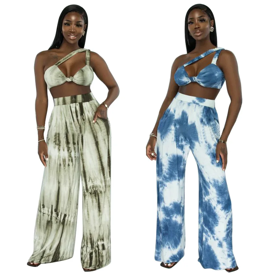 Swimming Cover Up For Ladies Saida De Praia Beach Outing 2024 Swimwear Women Tie Dye Printed Wide Leg Pants Elegant And Casual