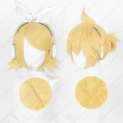 Anime Rin Len Cosplay Wig 32cm/30cm Short Light Yellow Wigs Heat Resistant Synthetic Wigs